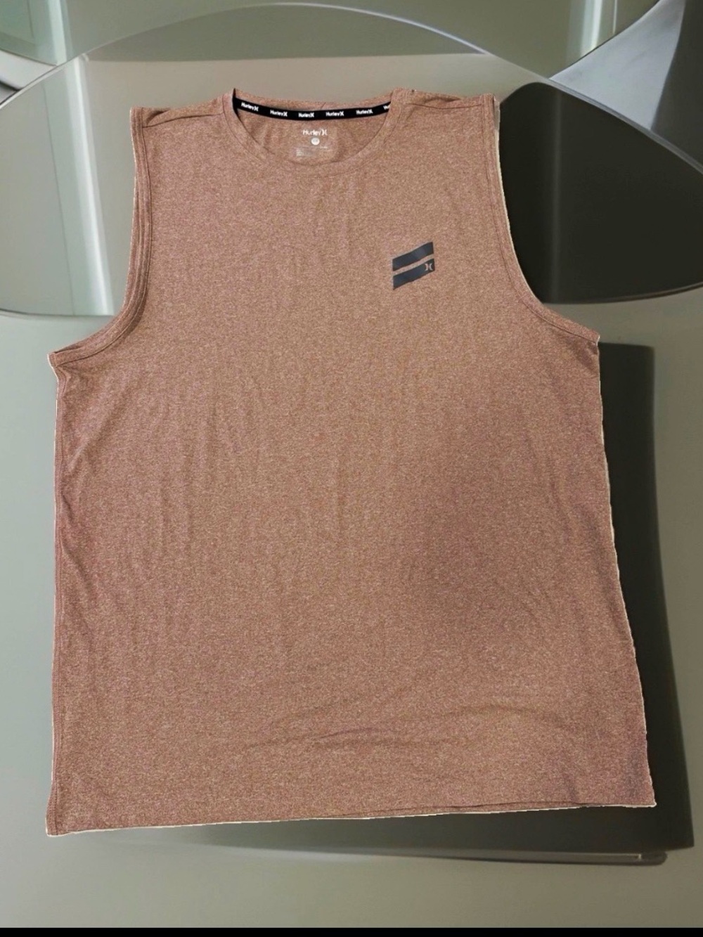 Hurley Men’s L Brown Solid Tank Top Crew Neck Stretch Logo Pullover